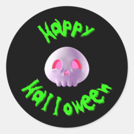 Pegatina Redonda Feliz Halloween 3D Cráneo 