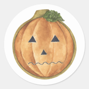 Pegatina Redonda Feliz Halloween   Acuarela Jack O Lantern