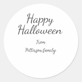 Pegatina Redonda Feliz Halloween agregar nombre de familia caligraf