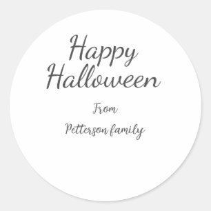 Pegatina Redonda Feliz Halloween agregar nombre de familia caligraf