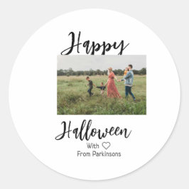 Pegatina Redonda Feliz Halloween agregar nombre de familia foto sim
