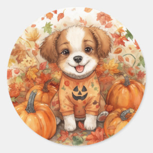 Pegatina Redonda Feliz Halloween Amante de los Perros Otoño 