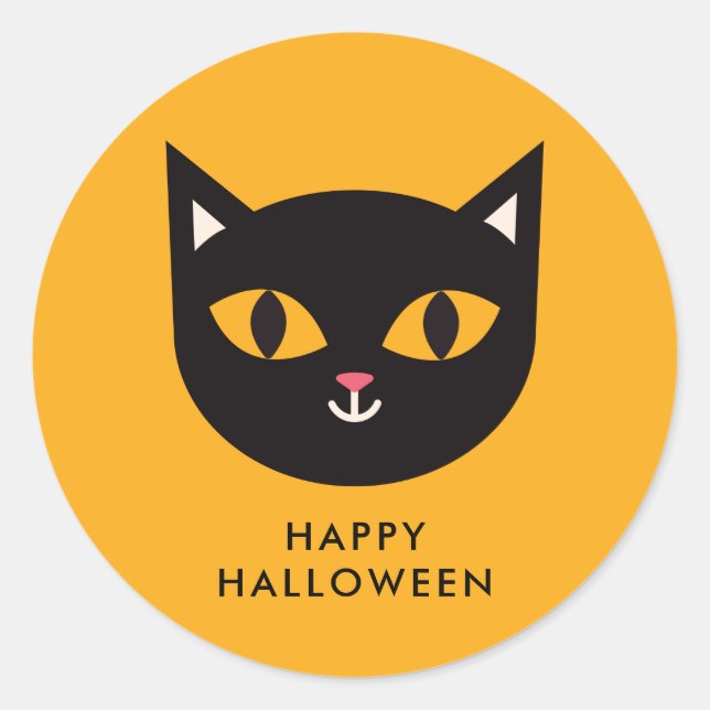 Pegatina Redonda Feliz Halloween Black Cat Trick or Trete (Anverso)