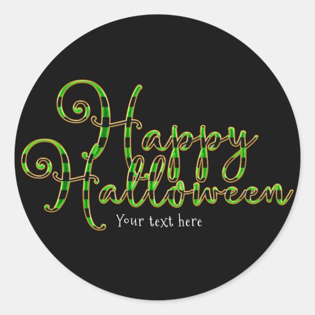 Pegatina Redonda Feliz Halloween Black & Green Stripes Party Favor (Anverso)