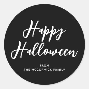 Pegatina Redonda Feliz Halloween Black Script Family Name