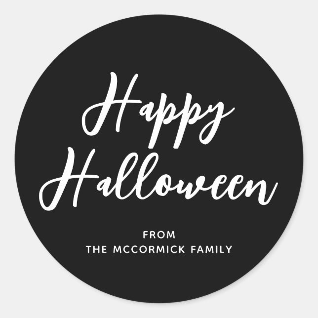 Pegatina Redonda Feliz Halloween Black Script Family Name (Anverso)