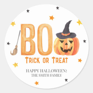 Pegatina Redonda Feliz Halloween, BOO, truco o trato