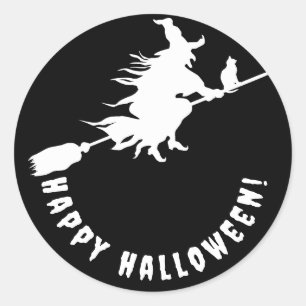 Pegatina Redonda Feliz halloween bruja blanca negra