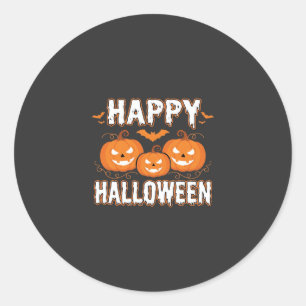 Pegatina Redonda Feliz Halloween Calabaza Murciélago Vector