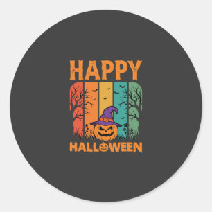 Pegatina Redonda Feliz Halloween Calabaza Vector Vintage