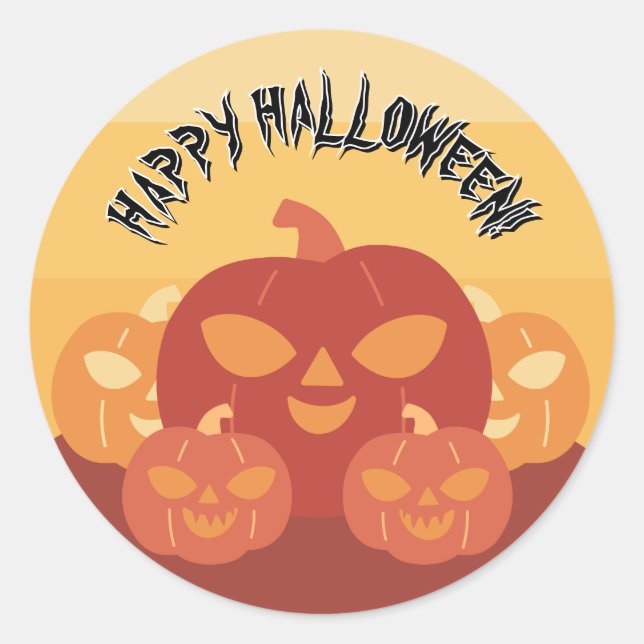 Pegatina Redonda ¡Feliz Halloween! Calabazas (Anverso)