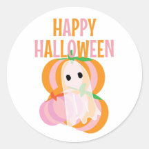 Feliz Halloween calabazas rosadas y un fantasma