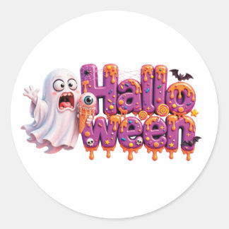 Pegatina Redonda Feliz Halloween Caramelo Goteo Texto Con Murciélag