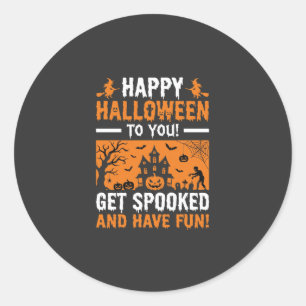 Pegatina Redonda Feliz Halloween Casa Embrujada Espeluznante Frase