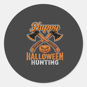 Pegatina Redonda Feliz Halloween Caza Hachas Cruzadas Calabaza