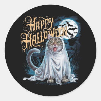 Pegatina Redonda Feliz halloween con gatos