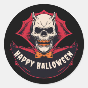 Pegatina Redonda Feliz Halloween Cráneo Negro Espeluznante