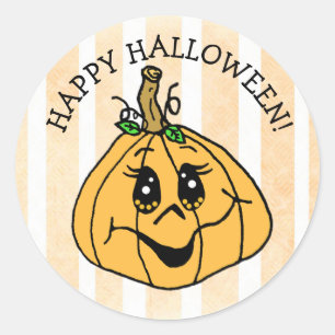 Pegatina Redonda Feliz Halloween Cuidad Whimsical Calabaza
