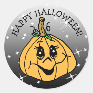Pegatina Redonda Feliz Halloween Cuidad Whimsical Calabaza