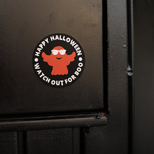 Pegatina Redonda Feliz Halloween Cuidado Con Boo