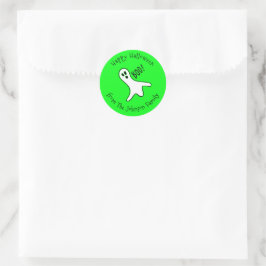 Pegatina Redonda Feliz Halloween Cute Da Miedo Fantasma Neon Green