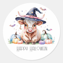 Pegatina Redonda Feliz Halloween Cute Highland Cow