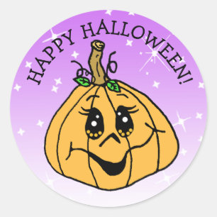 Pegatina Redonda Feliz Halloween Cute Whimscicis Calabaza Púrpura