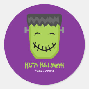 Pegatina Redonda Feliz Halloween de niños Frankenstein