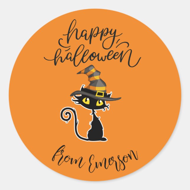 Pegatina Redonda Feliz Halloween del nombre de la familia Personali (Anverso)