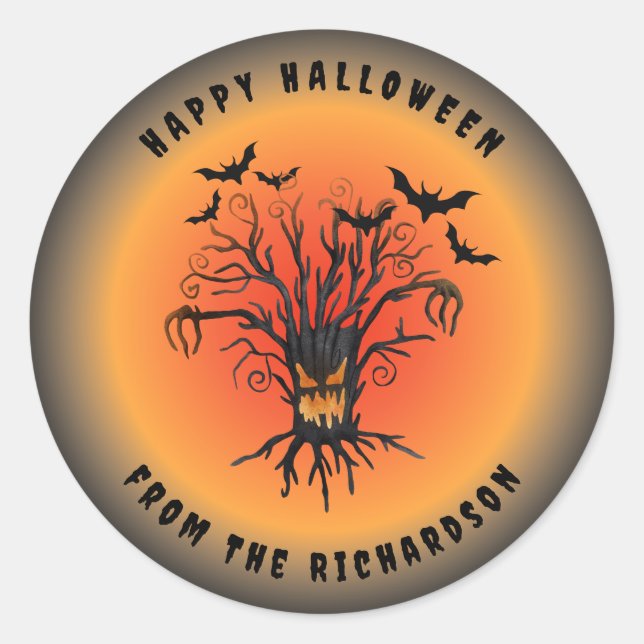 Pegatina Redonda Feliz Halloween desde tu nombre personalizado (Anverso)