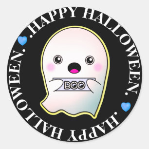 Pegatina Redonda Feliz Halloween, el fantasma de la fiesta