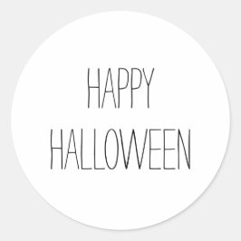 Pegatina Redonda Feliz Halloween escrito a mano en blanco y negro