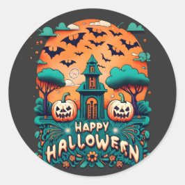 Pegatina Redonda Feliz Halloween | Fantasía Halloween