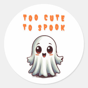 Pegatina Redonda Feliz Halloween Fantasma Con Murciélagos Y Hojas �