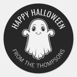 Pegatina Redonda Feliz Halloween Fantasma Sonriente Texto Personali