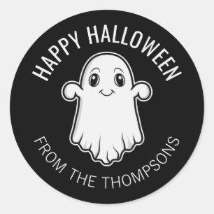 Pegatina Redonda Feliz Halloween Fantasma Sonriente Texto Personali