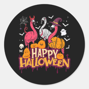 Pegatina Redonda Feliz Halloween Flamingo Witch Mummy for
