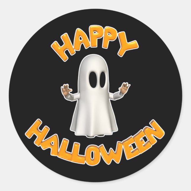 Pegatina Redonda Feliz Halloween-Ghost (Anverso)