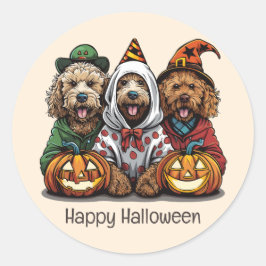 Pegatina Redonda Feliz Halloween Goldendoodle Dogs