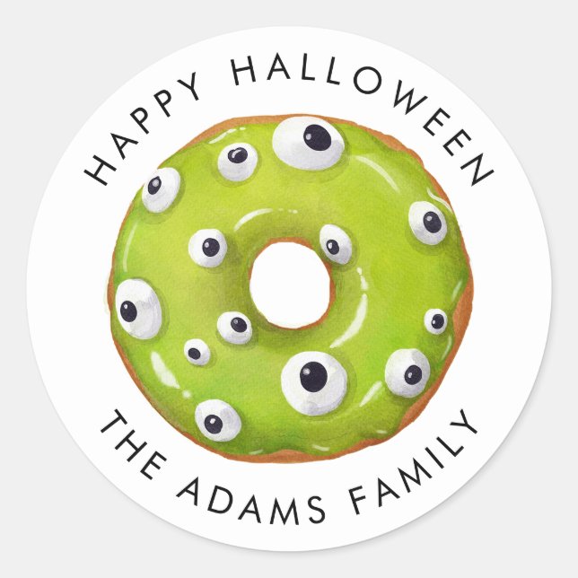 Pegatina Redonda Feliz Halloween Gooey Green Donut (Anverso)