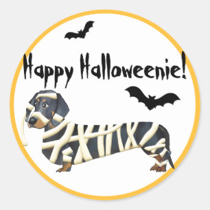 Pegatina Redonda Feliz Halloween Halloween Dachshund Mummy