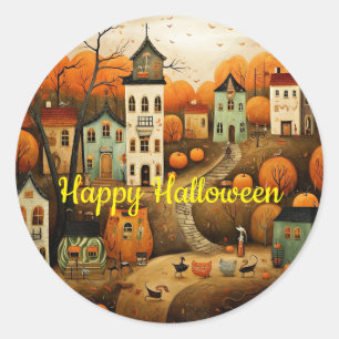 Pegatina Redonda Feliz Halloween ilustración colorida