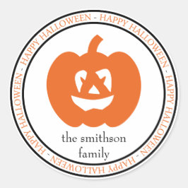 Pegatina Redonda Feliz Halloween Jack-O-Lantern (negro/Naranja)