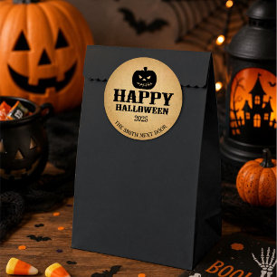 Pegatina Redonda Feliz Halloween Jack-O-Lantern Papel Marrón