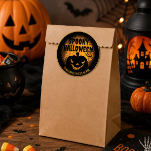 Pegatina Redonda Feliz Halloween Jack-O-Lantern Stickers