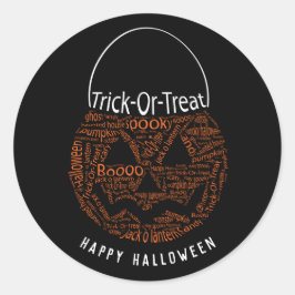 Pegatina Redonda Feliz Halloween Jack O Lantern Word Art Naranja