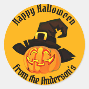 Pegatina Redonda Feliz Halloween Jack O'Lantern