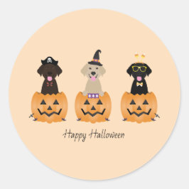 Pegatina Redonda Feliz Halloween Labrador Recuperar Calabaza de Per
