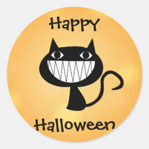 Pegatina Redonda Feliz Halloween Lindo Gato Negro de Dibujos Animad