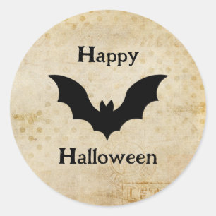 Pegatina Redonda Feliz Halloween Murciélago Antiguo Espeluznante